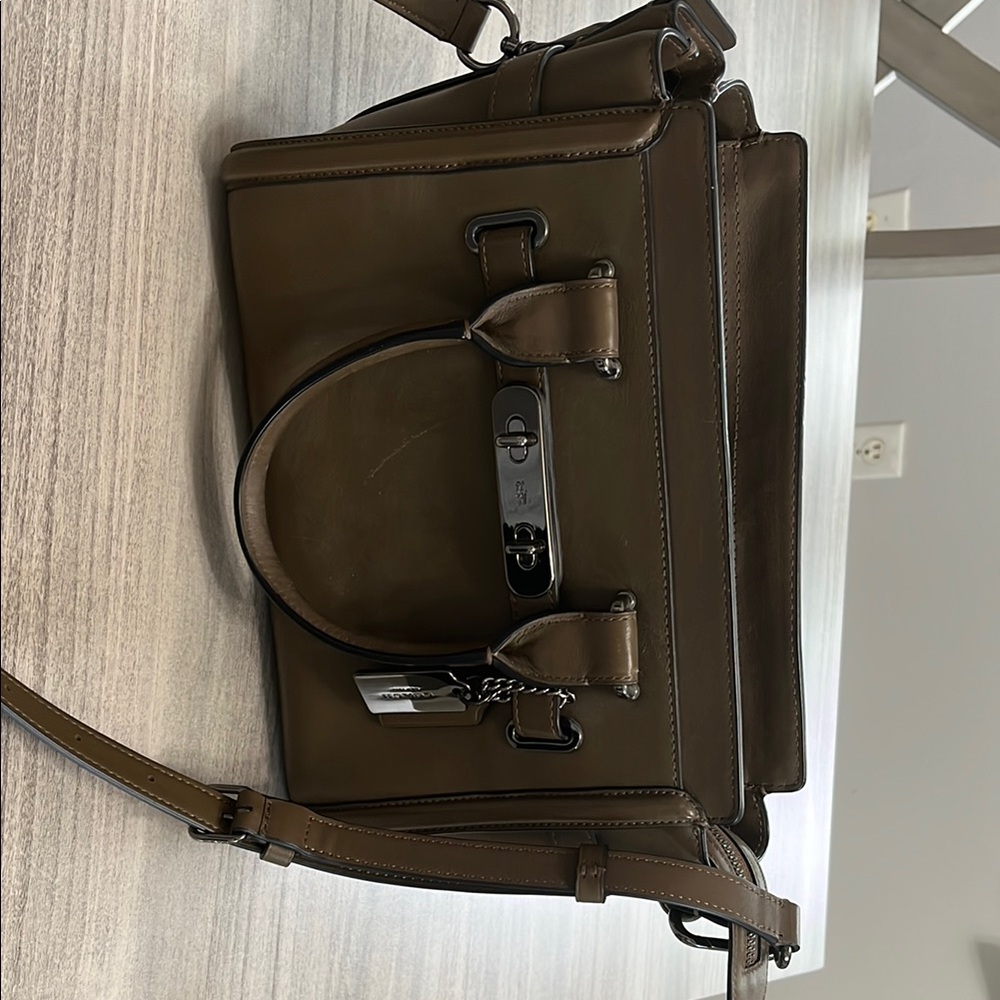 Coach Brown Leather Shoulder Bag with Metallic Accents